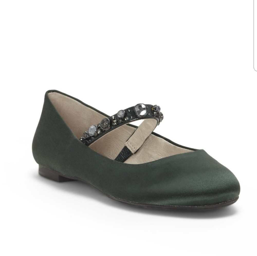Emerald green satin flats